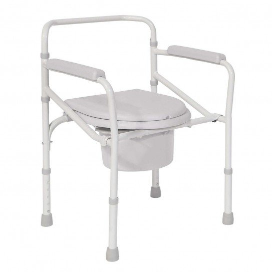 Комбиниран стол за тоалет и баня 2C-10S със здрава метална конструкция, сваляема кофа и пластмасова седалка