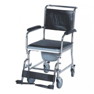 Комбиниран стол за тоалет и баня MCT-50 с подлакътници, сваляема кофа и метална рамка с антиплъзгащи крачета