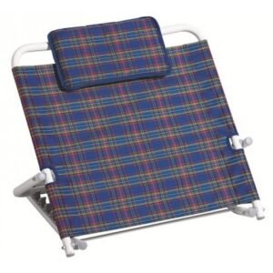 Регулируема облегалка за легло с мрежеста материя и метална конструкция, поставена върху легло