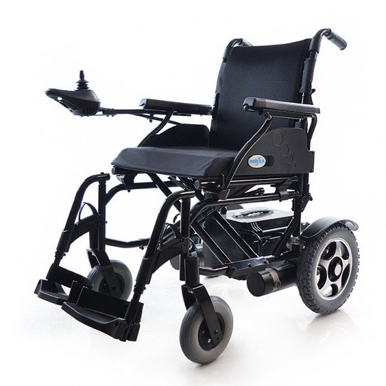 Сгъваема акумулаторна инвалидна количка SPW 110 – изглед отпред с джойстик