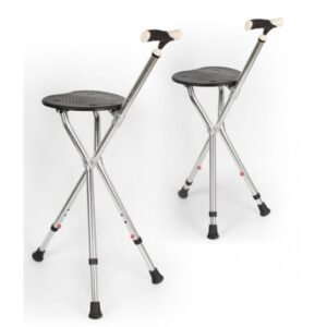 Бастун със сгъваемо столче за възрастни, лек и стабилен