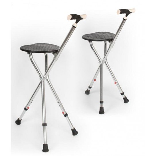 Бастун със сгъваемо столче за възрастни, лек и стабилен