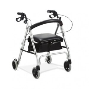 Ролатор W-012 с лека алуминиева конструкция, седалка, облегалка и сгъваем механизъм – подходящ за възрастни и рехабилитация.